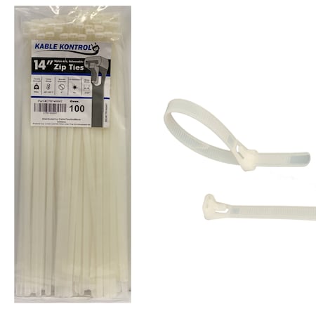 Kable Kontrol Cable Tie, 14 in L, 4 in Max Bundle Dia., Natural, Nylon 6/6, 50 lb Strength, 100 PK CTR1400NT